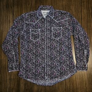 Wrangler 20X Competotion Men's Black and Purple Button-Down Shirt Sz L